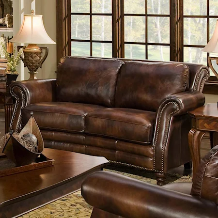 Leather Loveseat with Nailhead Trim